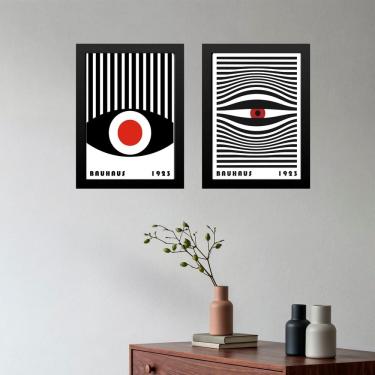 Imagem de Kit 2 Quadros Decorativos Bauhaus Olhos Listras 45x34cm - com vidro