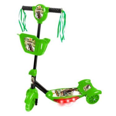 Imagem de Patinete com Cesta Dinossauro c/ Luz Som 3 Rodas DM Toys