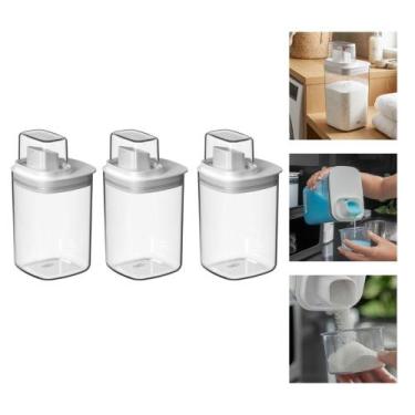 Imagem de Kit 3 Dispenser Sabão Amaciante FLow 1L Lavandeira Dosador - Ou, Branc