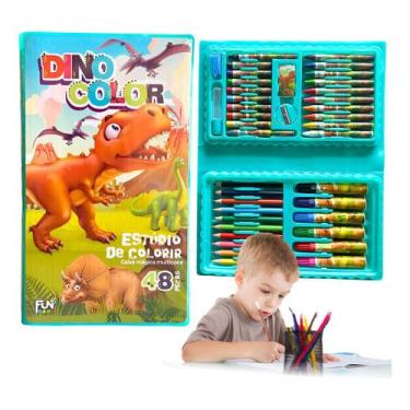 Imagem de Estojo Infantil 48 Peças Dinossauro com Lápis, Gizes, Canetas e Desenh