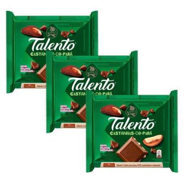 Imagem de Kit 3 Barra de Chocolate Garoto Talento 85g Castanha Do Pará 85g (verd
