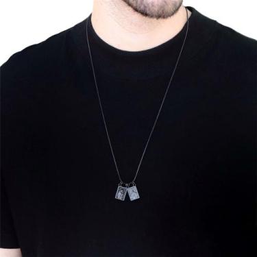 Imagem de Escapulário All Black Corrente Aço Inoxidável Cordão Masculino - VRACE