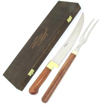 Imagem de Kit Churrasco Grill Arkhip 10'' Cabo Madeira Caixa, Prateado