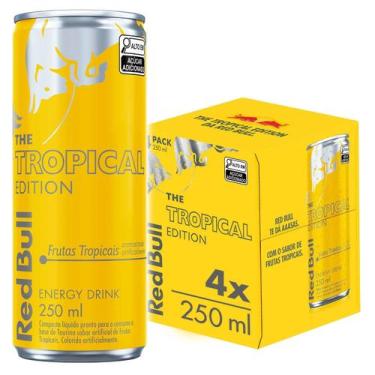 Imagem de Red Bull Energético Tropical 250ml 4 latas, 4, Frutas Tropicais, 250ml