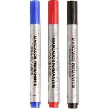 Imagem de Kit Marcador Permanente Acrilex Traço 2.3mm Preto/Vermelho/Azul