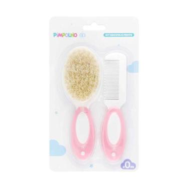 Imagem de Kit Pente e Escova com Cerdas Naturais Rosa - Pimpolho