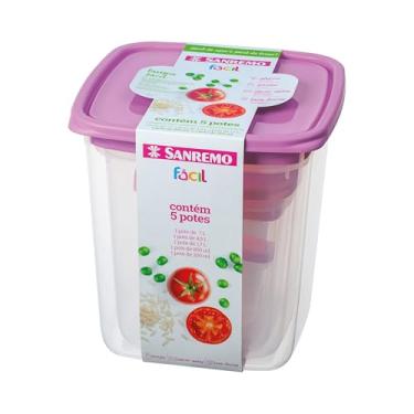 Imagem de Sanremo - Kit Fácil com 5 Potes Plásticos Retangulares de Tamanhos Variados, Linha Fácil
