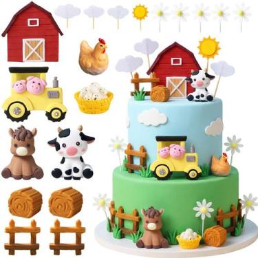 Imagem de Topo de bolo SHE SAID OKURRR 19 peças conjunto de animais da fazenda