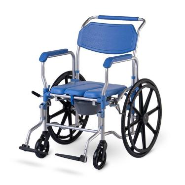Imagem de Cadeira de Banho Dellamed D65 Alumínio Anodizado Azul Desmontável com Freios Bilaterais Até 120KG
