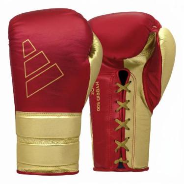 Imagem de Luva de Boxe adidas em Couro Hybrid 500 Lace -, Vermelho, Dourado, 10o
