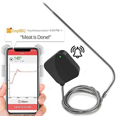 Imagem de Termômetro Smart Bluetooth para churrasqueira – sonda de aço inoxidável atualizada segura para deixar no forno, churrasco ao ar livre ou fumador de carne – alerta remoto sem fio iOS Android Phone WiFi App – NutriChef PWIRBBQ40