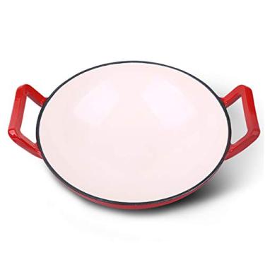 Imagem de panela de cozimento de ferro fundido vermelho wok panela de cozimento a gás fogão indução geral (tamanho: comprimento 30 cm × altura 9 cm)
