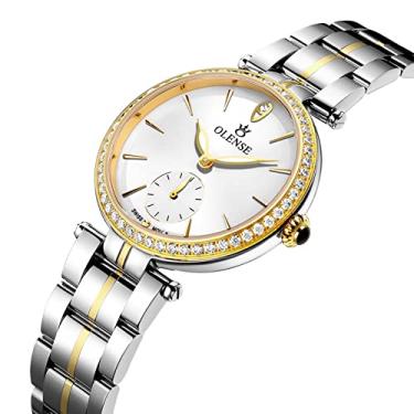 Imagem de Relógio de pulso feminino de aço inoxidável 316, strass brilhante requintado, indicadores em forma de salgueiro, relógio feminino à prova d'água, 30 m, dourado