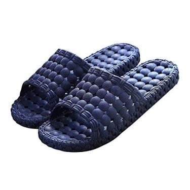Imagem de TangDao Pantufa de banho feminina masculina, sem cadarço, de secagem rápida, antiderrapante, para banheiro, casa e piscina, chinelo interno para academia, sola macia, Azul escuro,