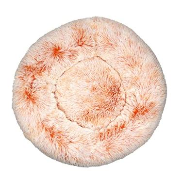 Imagem de Cama calmante para cães e gatos, cama para cães antiansiedade, cama redonda para cães e gatos, cama macia e aconchegante para aquecimento, almofada de pelúcia sintética para cães e gatos, cor damasco 60 x 60 cm