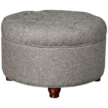 Imagem de HomePop Otomano de armazenamento redondo tufado com botão grande, cinza escuro