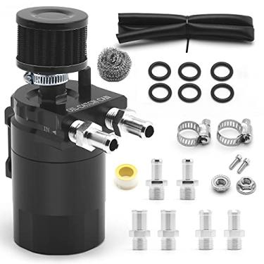Imagem de Kit de tanque de retenção de óleo universal Muge Racing Reservatório de polimento defumado com filtro de respiro com linha de combustível de 3/8 polegada, alumínio, preto, 400 ml