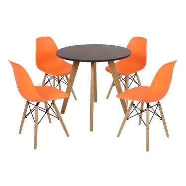 Imagem de Mesa Laura 80cm Preta e 4 Cadeiras Eames Eiffel Laranja