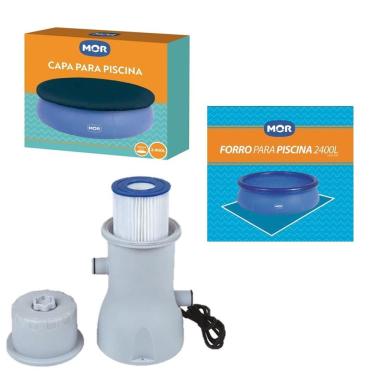 Imagem de Kit Capa + Forro + Filtro 3.600 L/h Para Piscina Splash Fun 2400 Litros - Mor