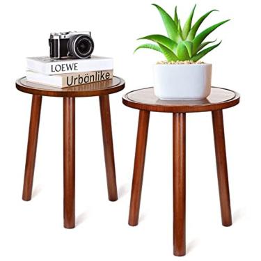 Imagem de Plant Stands Indoor, 2 Pack Bamboo Plant Stands, 16.5" Tall Plant Table, Plant Stool, Small Side Table, Mid Century Modern Plant Holder for Indoo
