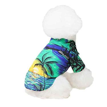 Imagem de Camiseta de cachorro estilo havaiano fina verão casual gato roupas de praia pet macio respirável confortável colete para cães pequenos, médios, verde, 2GG (6
