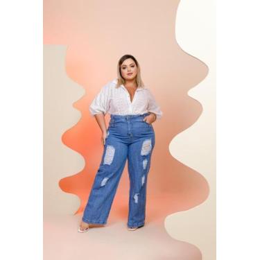 Imagem de Calça Jeans Wide Leg Feminina Do 44 Ao 54 - Moda Plus Size - Morena Be