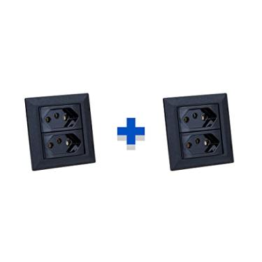 Imagem de Kit Espelho Duplo Chanfrado com 2 Tomadas 20A Cada Preto