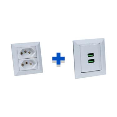 Imagem de Kit Espelhos de Tomadas Duplo Chanfrado 2 Tom 20A 2 Usb 4.9A COR:BRANCO
