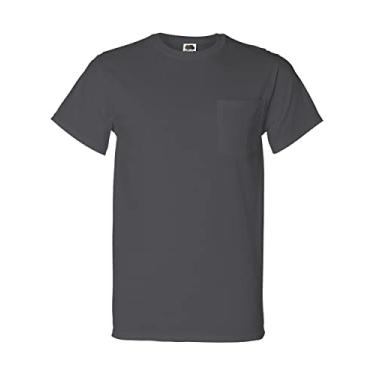 Imagem de Camiseta masculina Fruit of the Loom de algodão pesado com bolso, Charcoal Grey, Small