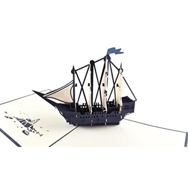 Imagem de iGifts And Cards Cartão de felicitações pop-up 3D Unique Clipper Ship - Veleiro, oceano, navio, uau, azul, náutico, divertido feliz aniversário, apenas porque, dias especiais, aposentadoria, formatura, amizade