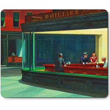 Imagem de Mouse Pad com design de arte, pintura famosa, mousepad de gel retangular para PC, computador e laptop, base de borracha tamanho médio 24 x 20 cm superfície lisa à prova d'água para casa (Nighthawks por Edward Hopper)