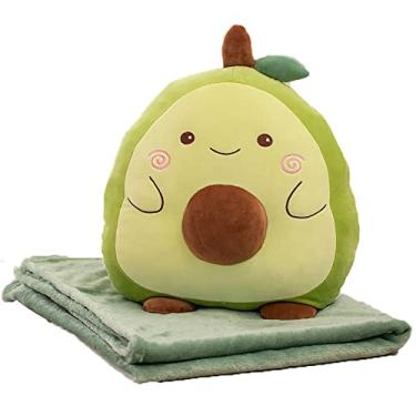 Imagem de Yajun Manta de almofada de flanela 2 em 1 brinquedos de pelúcia macios de algodão edredão quente para almofadas de descansar para viagens de avião, campismo U escritório, verde, 40 * 35 cm