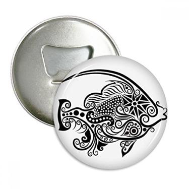 Imagem de Desenho de linha padrão de peixe abridor de garrafas ímã de geladeira emblema multifuncional