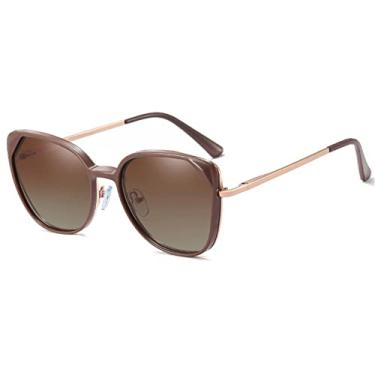 Imagem de Óculos de sol polarizados fashion designer feminino grande clipe magnético em óculos de sol olho de gato, C4 marrom cinza, polarizado