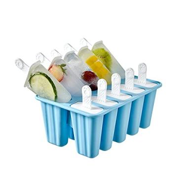 Imagem de FENGCHUANG Molde de picolé, 10 cavidades reutilizáveis de fácil liberação Ice Pop Maker, máquina de picolé de gelo congelado de silicone, livre de BPA, moldes de gelo DIY