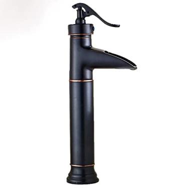Imagem de LIDON Torneira de vaidade Torneira antiga Torneira de cachoeira Torneira de vaidade do banheiro Torneiras de cachoeira de furo único para pia de banheiro Torneira de cachoeira de latão antigo para banheiro, preto A (cor: preto B)