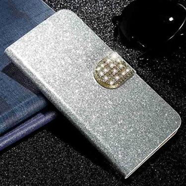 Imagem de Carteira Flip Card Slot Case Para Samsung Galaxy S9 S10 Plus S10E Note 8 9 M20 M10 A30 A50 A7 A8 A9 J6 Plus Cover Capa, Prata com diamante, Para A9 2018