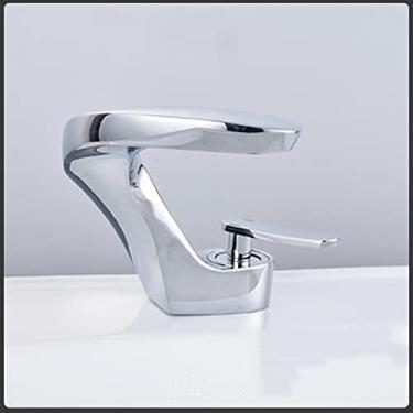 Imagem de Torneiras de lavatório ouro escovado torneira misturadora de latão montagem no convés simples guindaste para pia torneira misturadora de água quente fria, cromo polido