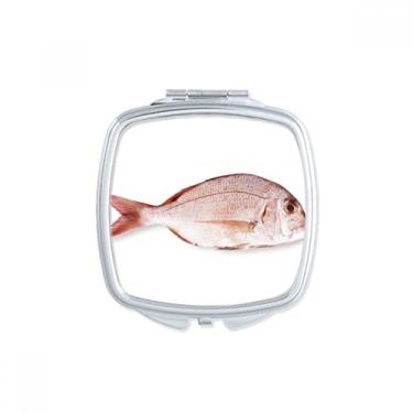 Imagem de Peixe Oceano Rosa Fresco Pequeno Espelho Quadrado Portátil Compacto Bolso Maquiagem Dupla Face Vidro