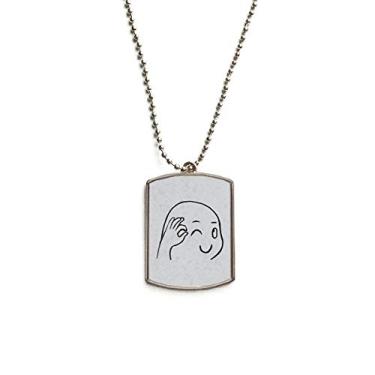 Imagem de DIYthinker OK Gestures Colar de animais de estimação com pingente de corrente de aço inoxidável preto Happy Happy