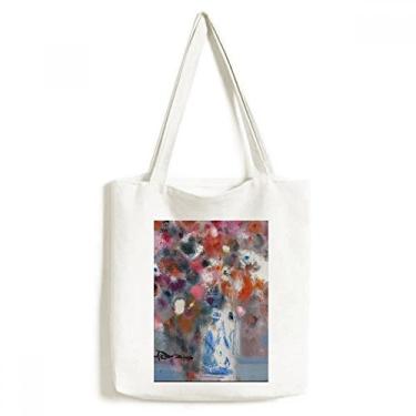 Imagem de Bolsa de lona com pintura a óleo XJJ colorida de flores bolsa de compras casual bolsa de mão