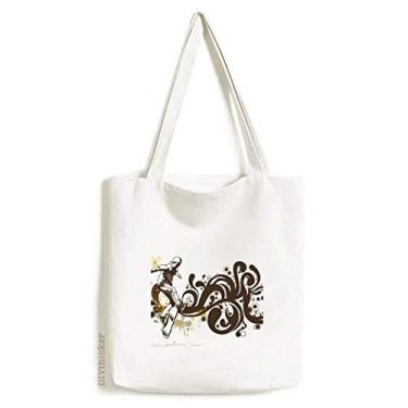 Imagem de Bolsa de lona para esportes de inverno com estampa de flor e bolsa de compras casual