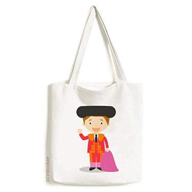 Imagem de Bolsa de lona vermelha roxa com desenho Torero bolsa de compras casual bolsa de compras