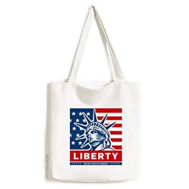 Imagem de Bolsa de lona com estampa de estátua da bandeira dos EUA com liberdade bolsa de compras casual bolsa de mão