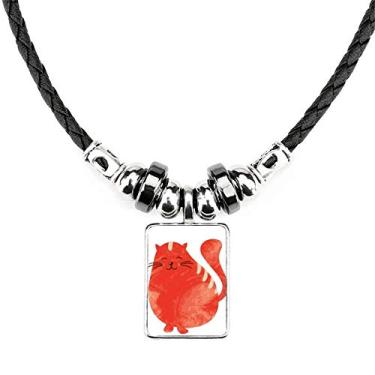 Imagem de DIYthinker Colar com pingente de corda de couro de gato gordo sorrindo laranja para aquarela