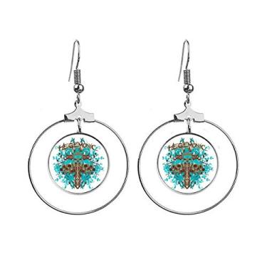 Imagem de Graffiti Street Brincos de caveira azul preto pendurados argola joia círculo gota