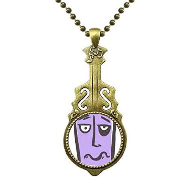 Imagem de DIYthinker Colar com desenho abstrato de rosto sorridente com pingente de música de guitarra antiga