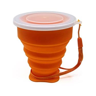Imagem de Copo de mão de café 350 ml copo de água de grau alimentício viagem silicone retrátil colorido portátil copos dobráveis ao ar livre (laranja)