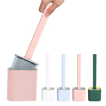 Imagem de Escova de vaso sanitário flexível de silicone com suporte, nova escova de limpeza para vaso sanitário antiderrapante, suporte de suporte e escova de limpeza de parede de silicone para