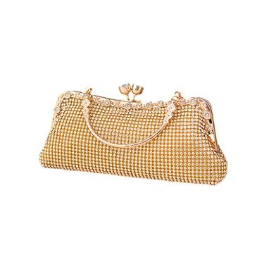 Imagem de Bolsa de ombro de luxo para mulheres bolsa de noite feminina bolsa de mão com diamantes de pérola para casamento formatura festa de aniversário jantar, Dourado, Small